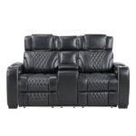 8449BK-2PWHM Power Double Reclining Love Seat with Center Console, Power Headrests, Storage Arms with Cup Holders, Wireless charger,  Air Massage and Heat, LED Lighting and Charging Ports