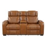 8449BR-2PWHM Power Double Reclining Love Seat with Center Console, Power Headrests, Storage Arms with Cup Holders, Wireless charger,  Air Massage and Heat, LED Lighting and Charging Ports