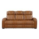 8449BR-3PWHM Power Double Reclining Sofa with Center Drop-Down Cup Holders, Power Headrests, Storage Arms with Cup holders, Reading Lights, Wireless Charger, Air Massage and Heat, LED Lighting and Charging Ports