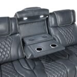 8449BU-3PWHM Power Double Reclining Sofa with Center Drop-Down Cup Holders, Power Headrests, Storage Arms with Cup holders, Reading Lights, Wireless Charger, Air Massage and Heat, LED Lighting and Charging Ports - Image 6