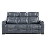 8449BU-3PWHM Power Double Reclining Sofa with Center Drop-Down Cup Holders, Power Headrests, Storage Arms with Cup holders, Reading Lights, Wireless Charger, Air Massage and Heat, LED Lighting and Charging Ports