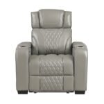 8449GY-1PWHM Power Reclining Chair with Power Headrest, Storage Arms with Cup Holders, Air Massage and Heat, LED Lighting and Charging Ports