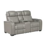 8449GY-2PWHM Power Double Reclining Love Seat with Center Console, Power Headrests, Storage Arms with Cup Holders, Wireless charger,  Air Massage and Heat, LED Lighting and Charging Ports - Image 2