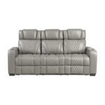 8449GY-3PWHM Power Double Reclining Sofa with Center Drop-Down Cup Holders, Power Headrests, Storage Arms with Cup holders, Reading Lights, Wireless Charger, Air Massage and Heat, LED Lighting and Charging Ports