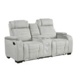 8455GRY-2 Double Reclining Love Seat with Center Console, Wireless Speakers, Storage Arms, Cup holders and LED - Image 2