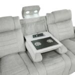 8455GRY-3 Double Reclining Sofa with Center Drop-Down Cup Holders, Storage Arms, Cup Holders, Reading Lights, Magazine Bag, Receptacles, Charging Ports and LED - Image 6
