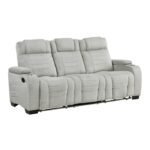 8455GRY-3 Double Reclining Sofa with Center Drop-Down Cup Holders, Storage Arms, Cup Holders, Reading Lights, Magazine Bag, Receptacles, Charging Ports and LED - Image 2