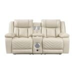 8457BEG-2PW Power Double Reclining Love Seat with Center Console, Wireless Speakers, LED and Charging Ports