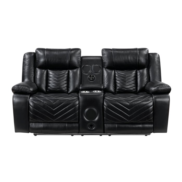 8457BLK-2PW_noBG_front__l.jpg 8457BLK-2PW Power Double Reclining Love Seat with Center Console, Wireless Speakers, LED and Charging Ports - Image 1