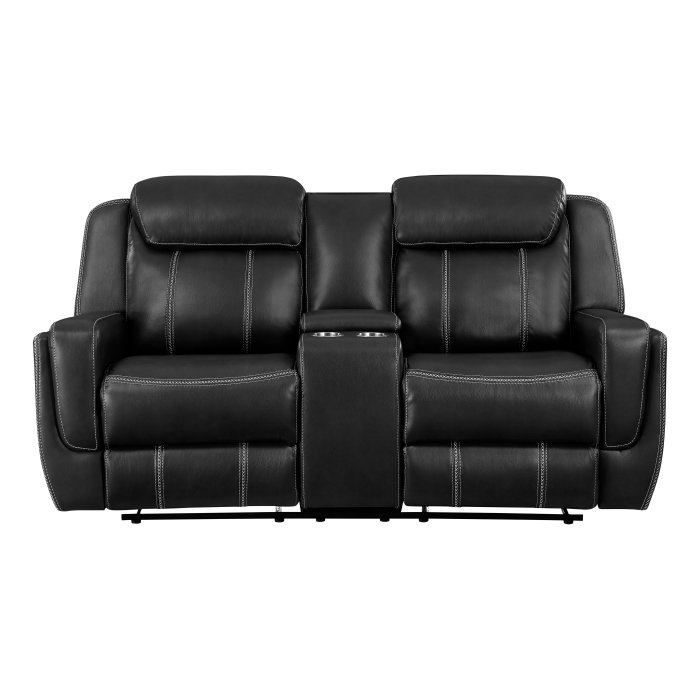 8516BK-2_noBG_f__l.jpg 8516BK-2 Double Reclining Love Seat with Center Console, Receptacles and USB Ports - Image 1