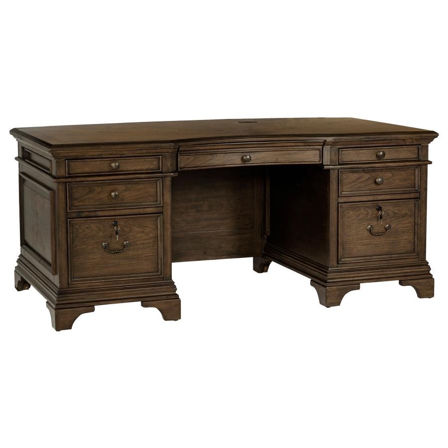 881281_02x900.jpg HARTSHILL 72-INCH 7-DRAWER EXECUTIVE DESK BURNISHED OAK - Image 1