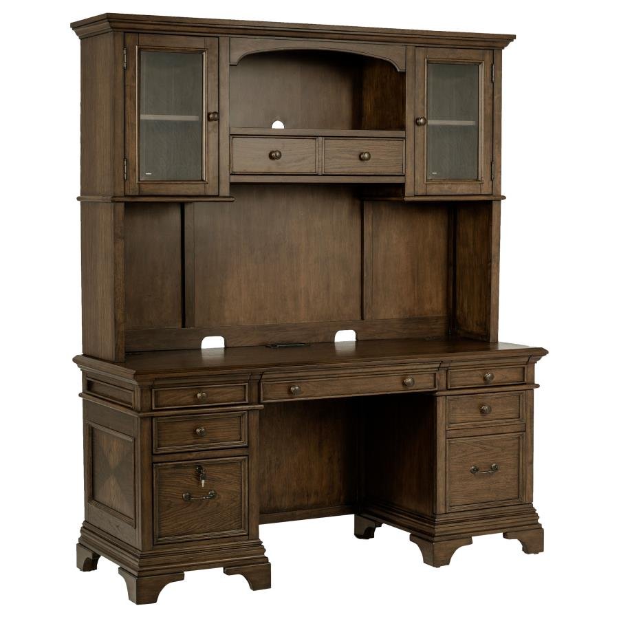 881283_02x900.jpg HARTSHILL 66-INCH 5-DRAWER CREDENZA WITH HUTCH BURNISHED OAK - Image 1