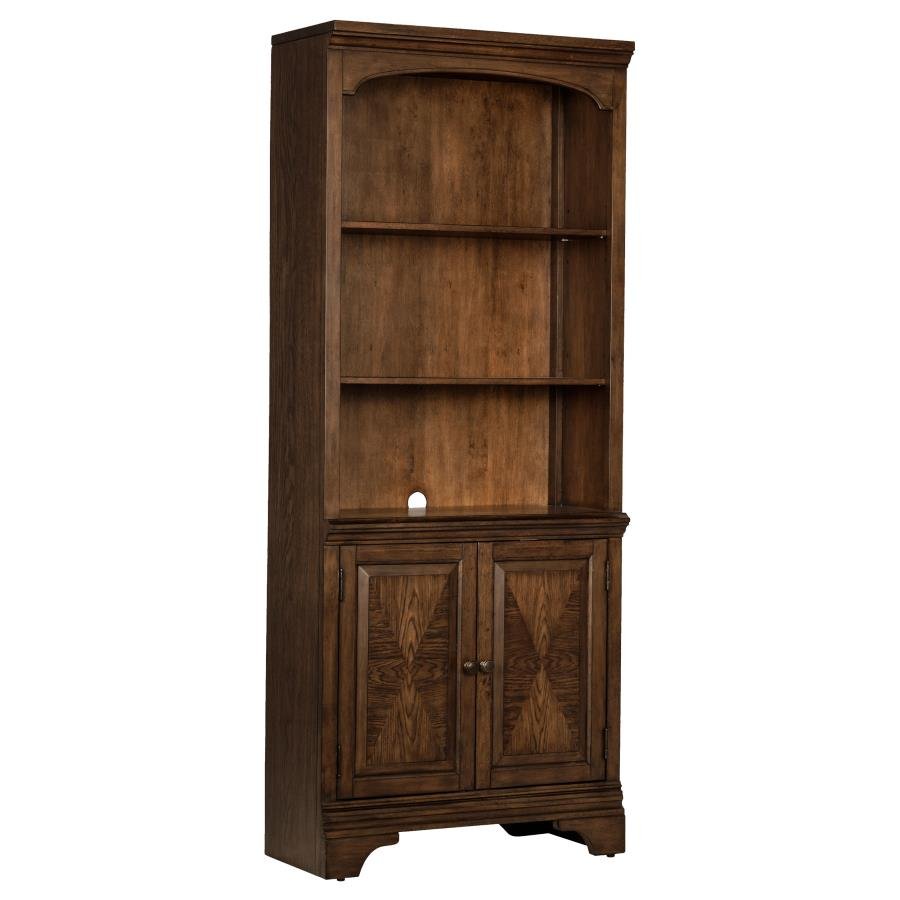 881286_02x900.jpg HARTSHILL 78-INCH 3-SHELF CABINET BOOKCASE BURNISHED OAK - Image 1