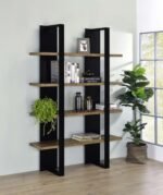 DANBROOK 71-INCH 4-SHELF BOOKSHELF BLACK AND AGED WALNUT - Image 2