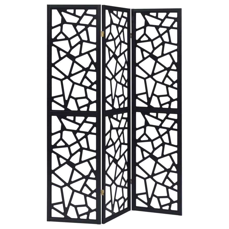 900092_02x900.jpg NAILAN 3-PANEL ROOM DIVIDER FOLDING SCREEN BLACK OPEN MOSAIC - Image 1