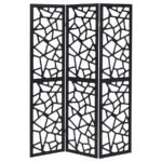 NAILAN 3-PANEL ROOM DIVIDER FOLDING SCREEN BLACK OPEN MOSAIC - Image 4