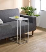 STELLA WHITE GLASS TOP C-SHAPED SOFA SIDE TABLE CHROME - Image 2