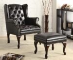 ROBERTS UPHOLSTERED WINGBACK CHAIR AND OTTOMAN SET BLACK - Image 2