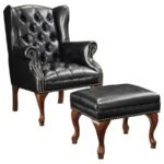 ROBERTS UPHOLSTERED WINGBACK CHAIR AND OTTOMAN SET BLACK