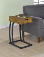 TROY 1-DRAWER C-SHAPED SIDE TABLE POWER OUTLET RUSTIC NUTMEG - Image 2