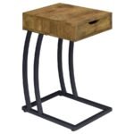 TROY 1-DRAWER C-SHAPED SIDE TABLE POWER OUTLET RUSTIC NUTMEG