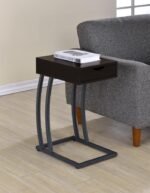 TROY 1-DRAWER C-SHAPED SIDE TABLE POWER OUTLET CAPPUCCINO - Image 2