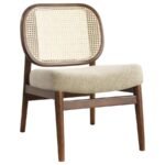 RAYO RATTAN CANE BACK ACCENT CHAIR WITH PADDED SEAT CAMEL