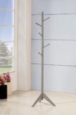 DEVLIN 6 HOOK FREESTANDING WOOD COAT RACK HAT HANGER GREY - Image 2