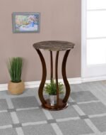 ELTON ROUND FAUX MARBLE TOP PLANT STAND BROWN - Image 2