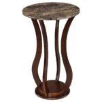 ELTON ROUND FAUX MARBLE TOP PLANT STAND BROWN