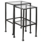 LEILANI 2-PIECE GLASS TOP NESTING TABLE SET BLACK