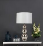 MINETA 27-INCH DRUM SHADE STACKED TABLE LAMP ANTIQUE SILVER - Image 2