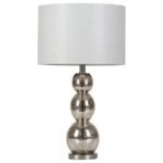 MINETA 27-INCH DRUM SHADE STACKED TABLE LAMP ANTIQUE SILVER
