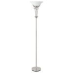 ARCHIE 71-INCH FROSTED TORCHIERE FLOOR LAMP BRUSHED STEEL