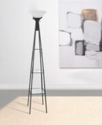 GIANNI 70-INCH 3-SHELF FROSTED TORCHIERE FLOOR LAMP BLACK - Image 2