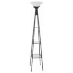 GIANNI 70-INCH 3-SHELF FROSTED TORCHIERE FLOOR LAMP BLACK