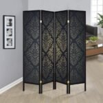 HAIDERA 4-PANEL ROOM DIVIDER FOLDING SCREEN BLACK DAMASK - Image 2