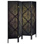 HAIDERA 4-PANEL ROOM DIVIDER FOLDING SCREEN BLACK DAMASK