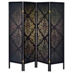 HAIDERA 4-PANEL ROOM DIVIDER FOLDING SCREEN BLACK DAMASK - Image 3