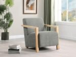 DIEGO UPHOLSTERED ACCENT ARM CHAIR WITH WOOD ARMS GREY - Image 2