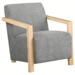 DIEGO UPHOLSTERED ACCENT ARM CHAIR WITH WOOD ARMS GREY