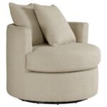 DEBBIE UPHOLSTERED SWIVEL ACCENT CHAIR CAMEL
