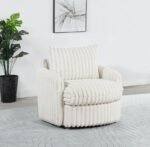 SARCO CORDUROY UPHOLSTERED SWIVEL ACCENT ARM CHAIR IVORY - Image 2