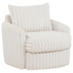 SARCO CORDUROY UPHOLSTERED SWIVEL ACCENT ARM CHAIR IVORY