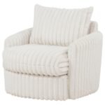 SARCO CORDUROY UPHOLSTERED SWIVEL ACCENT ARM CHAIR IVORY - Image 4