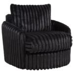 SARCO CORDUROY UPHOLSTERED SWIVEL ACCENT ARM CHAIR BLACK