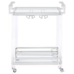 JEFFERSON 2-TIER GLASS SHELF ACRYLIC BAR CART CHROME - Image 4