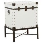 NANCY UPHOLSTERED VINTAGE SIDE TABLE STORAGE TRUNK WHITE