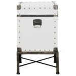 NANCY UPHOLSTERED VINTAGE SIDE TABLE STORAGE TRUNK WHITE - Image 7