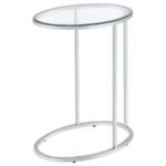 KYLE OVAL GLASS TOP C-SHAPED SOFA SIDE TABLE CHROME - Image 4